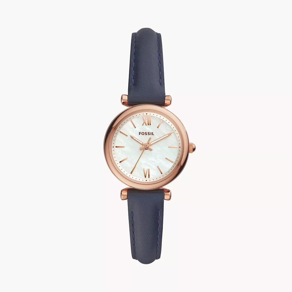 Fossil Carlie Mini Three-Hand Navy Leather Watch | NWT & in original packaging